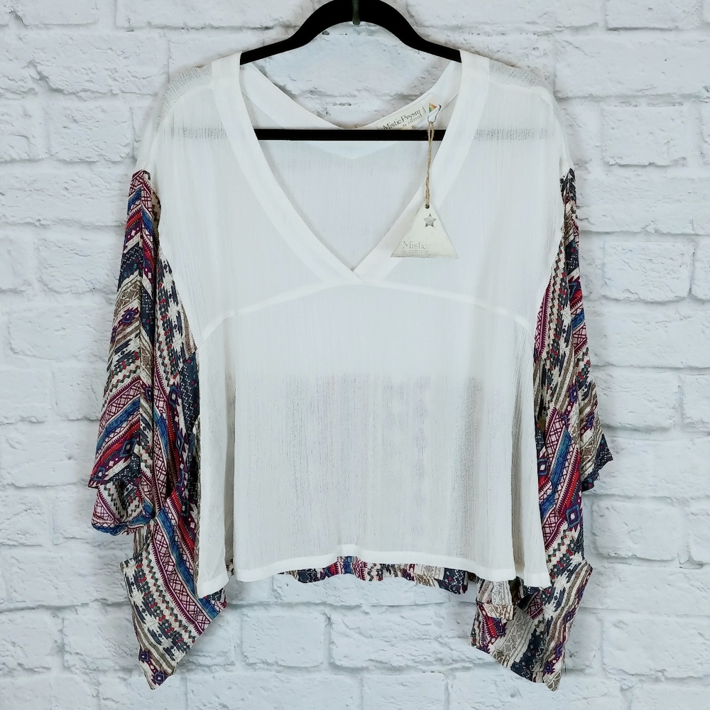Boho Pattern Loose Fitting Tunic Top with Pockets